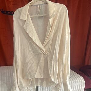 Anthropologie Cream Draped Blouse